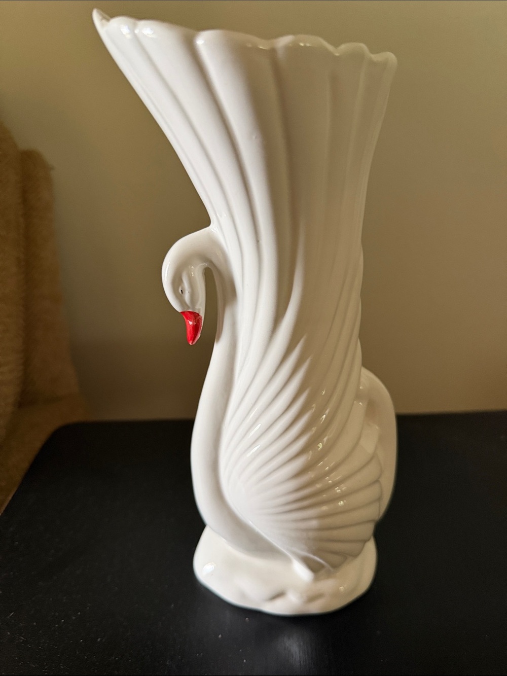 Art deco White Swan Ceramic Vase with Red Beak